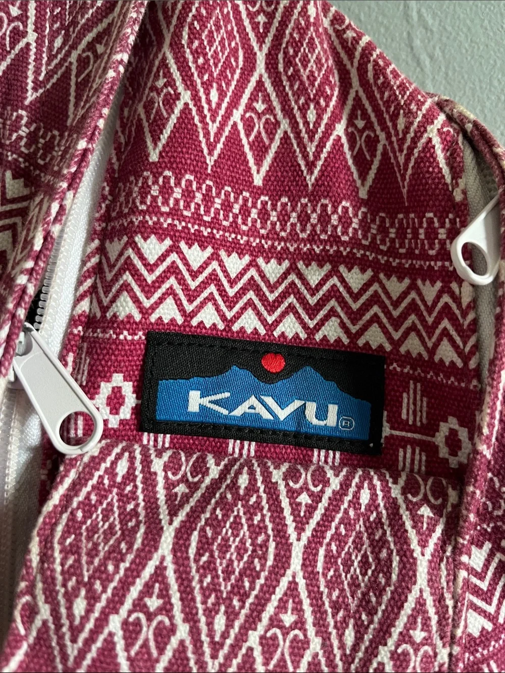 KAVU Raspberry Patterned Sling Backpack in Pink and Black Strap - Picture 2 of 4